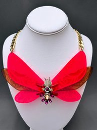 Fantastic Matthew Williamson Bold Statement Butterfly Necklace With Bright Neon Wings!