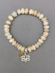Hanai Lotus Flower And Stone Stretch Bracelet, 14K Gold Plated With Swarovski Crystals