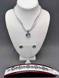 Brighton Venus Rising Jewelry Set With Faceted Blue Swarovski Crystals, Dual Sided, New With Tags Retail $140
