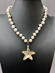 Julie Miles Balinese Pearls Strung On Leather With Swarovski Crystal Starfish - Retail $1000