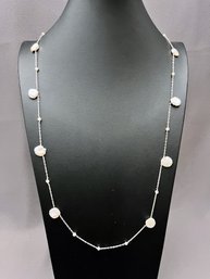 Silver And Natural Baroque Coin Pearl Necklace, Unmarked. 38' Long .50' Pearls - Retail $85