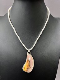 Angie Spady Sterling Silver Pink Opal Cultured Pearls Necklace, Hand Signed On The Back, 17' Long X 1' Wide