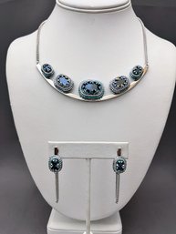 Swarovski Gaia Collar Necklace In Blues And Silver  With Matching Earrings Retail $325