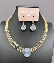 Seasonal Whispers Handmade Love Necklace And Glitzy Dangle Earrings In Denim And Gold New With Tags  $200