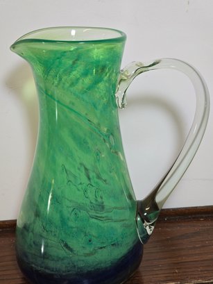 Murano Italian Art Glass - Multiple Color Handled Water Pitcher - 9 Inch