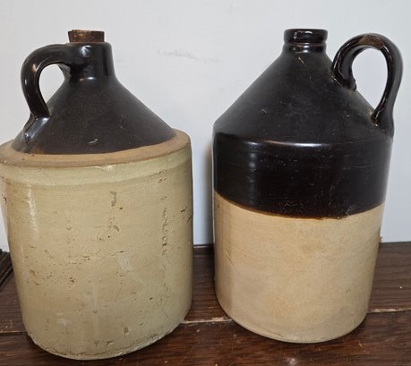 Pair Of Antique Stoneware 2 Tone Jugs