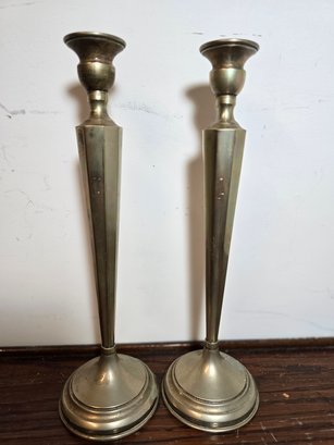 Pair Of Tall Vintage Silverplate Candle Sticks 12