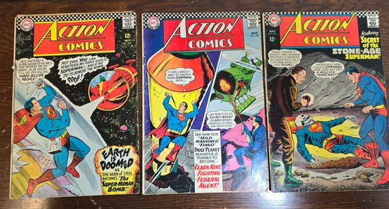 3 Action Comics #'s 342, 348 & 350 From 1967 Comics Are Very Rough And Well Read