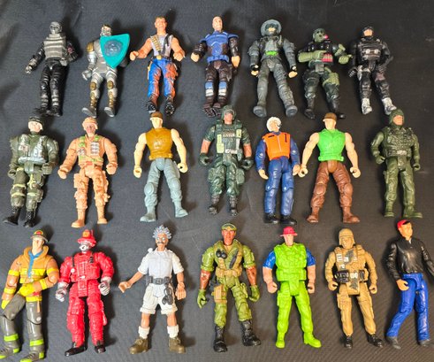 Lot Of 21 Action Figures 4' Army, Firemen, Construction