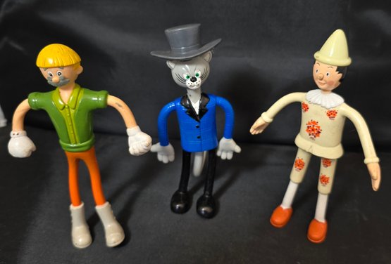 3 Plastic Pinocchio Bendie Figures McDonalds Happy Meal Toys 2002