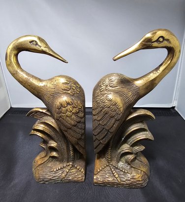 Vintage Brass Egret Bird Bookends