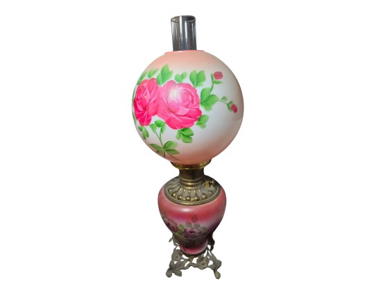 Antique Victorian Gone With The Wind Hand Painted Oil Lamp