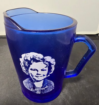Vintage Cobalt Blue Press Glass Shirley Temple Small Glass Pitcher