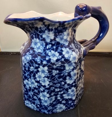 Antique Ceramic Pitcher Victoria Ware Ironstone Flow Blue Calico Floral Pattern