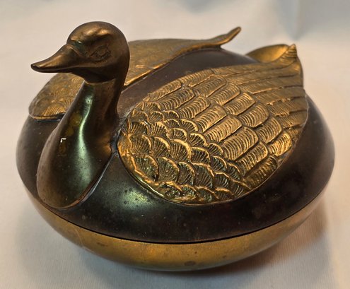 Brass Swan Covered Trinket Dish