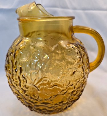 Vintage Mid Century Modern Milano Lido Pattern Yellow Amber Glass Water Pitcher