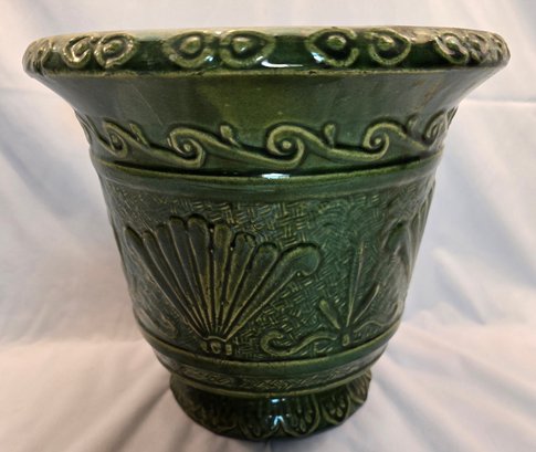 Vintage Green Glaze Pottery Jardiniere