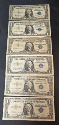 Six 1 Dollar Silver Certificates