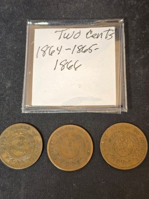 Three 2 Cent Piece Coins