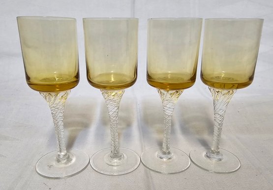 4 Vintage Yellow/amber Czech Bohemian Glass Cordial Liquor Glasses