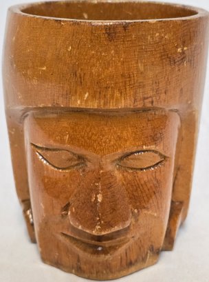 Vintage Folk-art Hand Carved Wood Mug Face