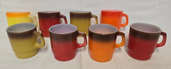 ANCHOR HOCKINGS FIRE KING MILK GLASS OMBRE STACKABLE COLOR FADE COFFEE MUGS