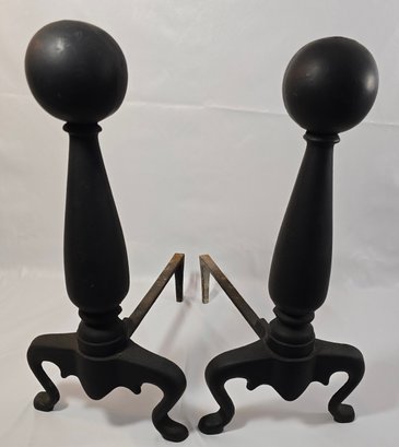 Antique Pair Of Cannonball Cast Iron Andirons
