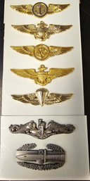 7 Sets Of Vintage Wings & Award Badges Military Pinbacks