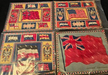 4 Vintage Fabric Flags Tobacco Felt Large Size With 6 Countries Flags