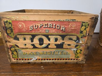 Vintage Wood Advertising Box HOPS