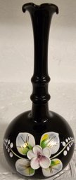 Vintage Hand Painted Black ( Deep Purple) Glass Bud Vase