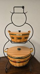 Longaberger Large Snowman Wrought Iron Stand With 2 Baskets