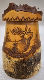 Antique German Wood Hand Carved & Decorated Beer Stein With Working Lid