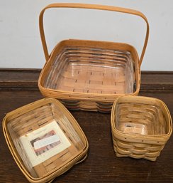 3 Longaberger Baskets With Plastic Liners