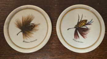 Vintage Hand Painted Porcelain Abercrombie & Fitch Fishing Fly  Coasters