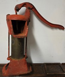 Vintage Red Metal Pitcher Pump Hand Well Pump
