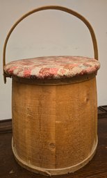 Vintage Sewing Basket Stool Pine Wood Homemade