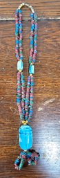 Vintage Egyptian Scarab Beetle Ceramic Beaded Necklace