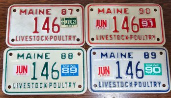 Maine Livestock License Plate Set 4 Years Running 87-90