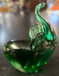 Green Art Glass Elephant 3'