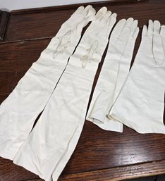 2 Pair Antique Very Soft White Leather Opera Gloves