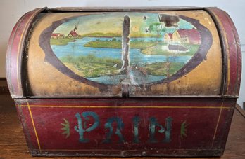 Antique Metal Bread Box Old Paint Some Rust Spots