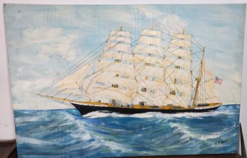 Vintage Oil On Board Ship Painting