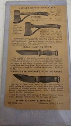 Old Card Advertisement For Knives & Hatchet Marble Arms & Mfg. Co.