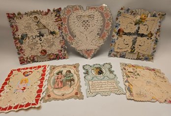 Antique Victorian Valentine's Cards Lot Die Cut, Lace, Foldouts