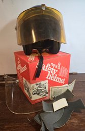 Vintage 1970's NESCO Blue Metal Flake Open Face Helmet 2 Shields Original Box