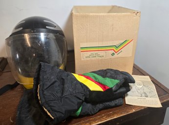 Vintage John Deere Snowmobile Full Face Helmet & Gloves Set In Original Box