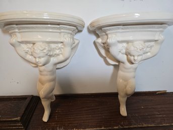 Pair Of Vintage Ceramic Wall Shelves Cherub By Poole Pottery England