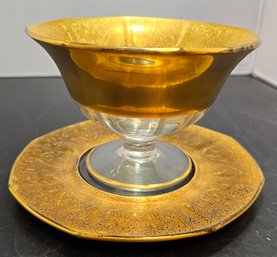 Vintage Gold Gilt Glass Pedestal Compote Bowl With Underplate