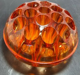 XL 6' HEISEY Glass 19 Hole Flower Frog Insert Depression Glass Deco Orange